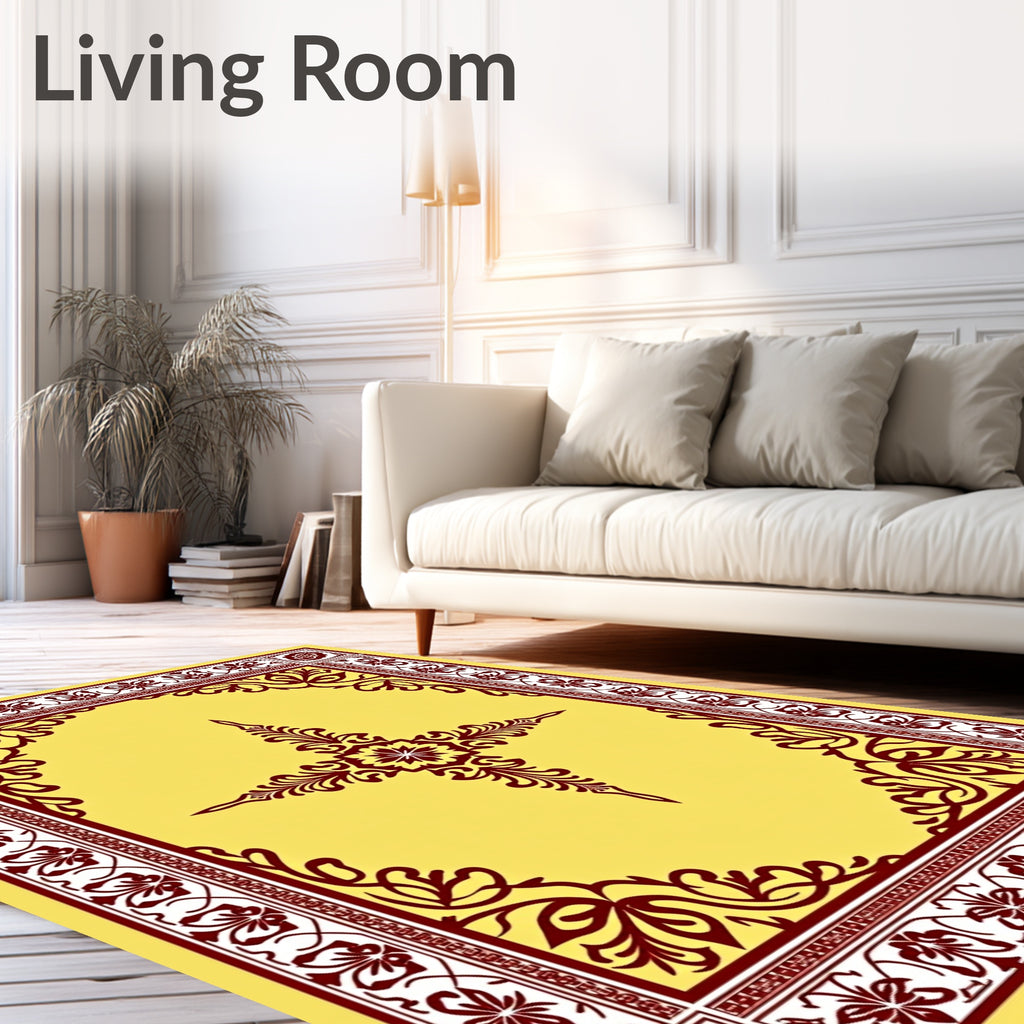Deep Yellow Floral Crest Border Rug