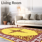 Deep Yellow Floral Crest Border Rug