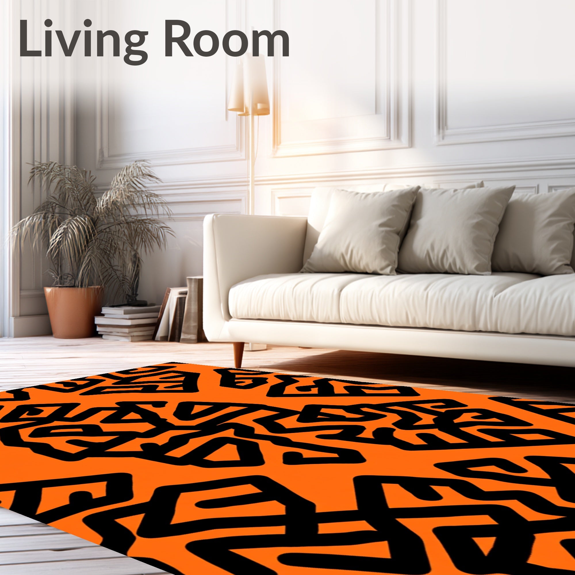Orange Black Abstract Maze Rug