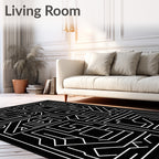 Black White Labyrinth Geometric Rug