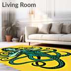 Teal Female Octopus Yellow Background Rug