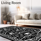 Rustic Village Winter Scene Black Rug