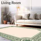 Dark Green Ornate Scroll Border Rug