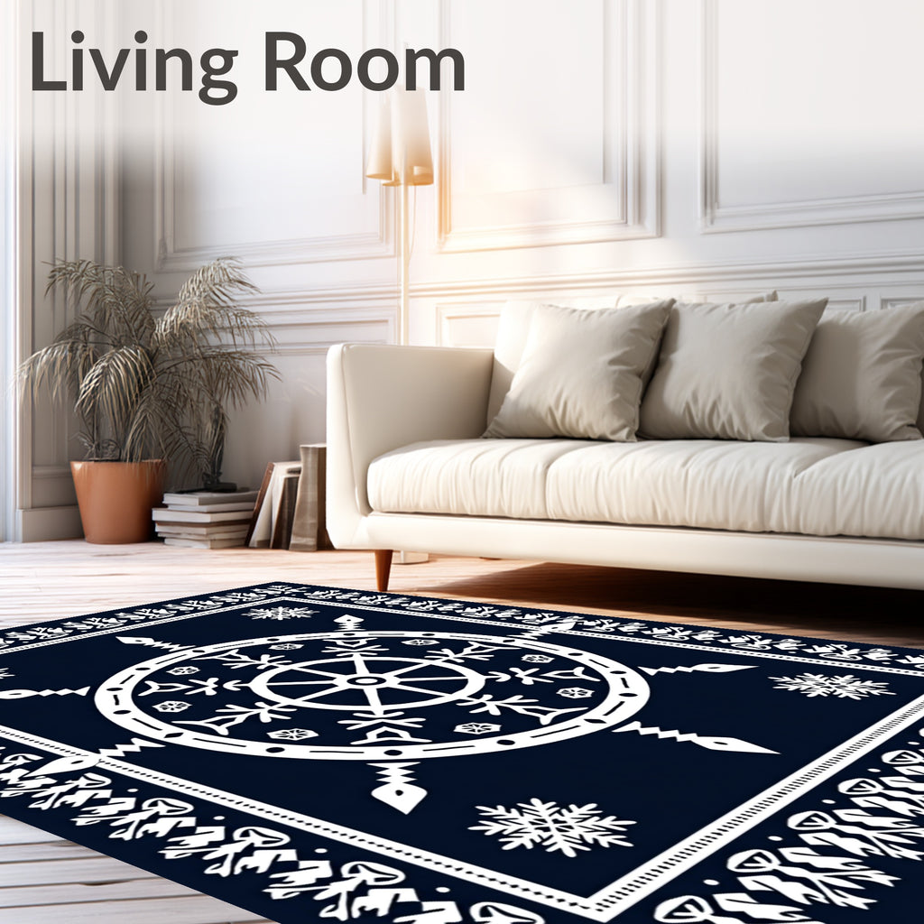 Navy White Snowflake Medallion Rug