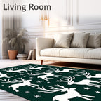 White Reindeer Stars Dark Green Field Rug