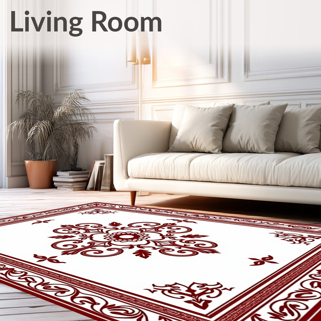 Regal Crimson Floral Medallion Border Rug