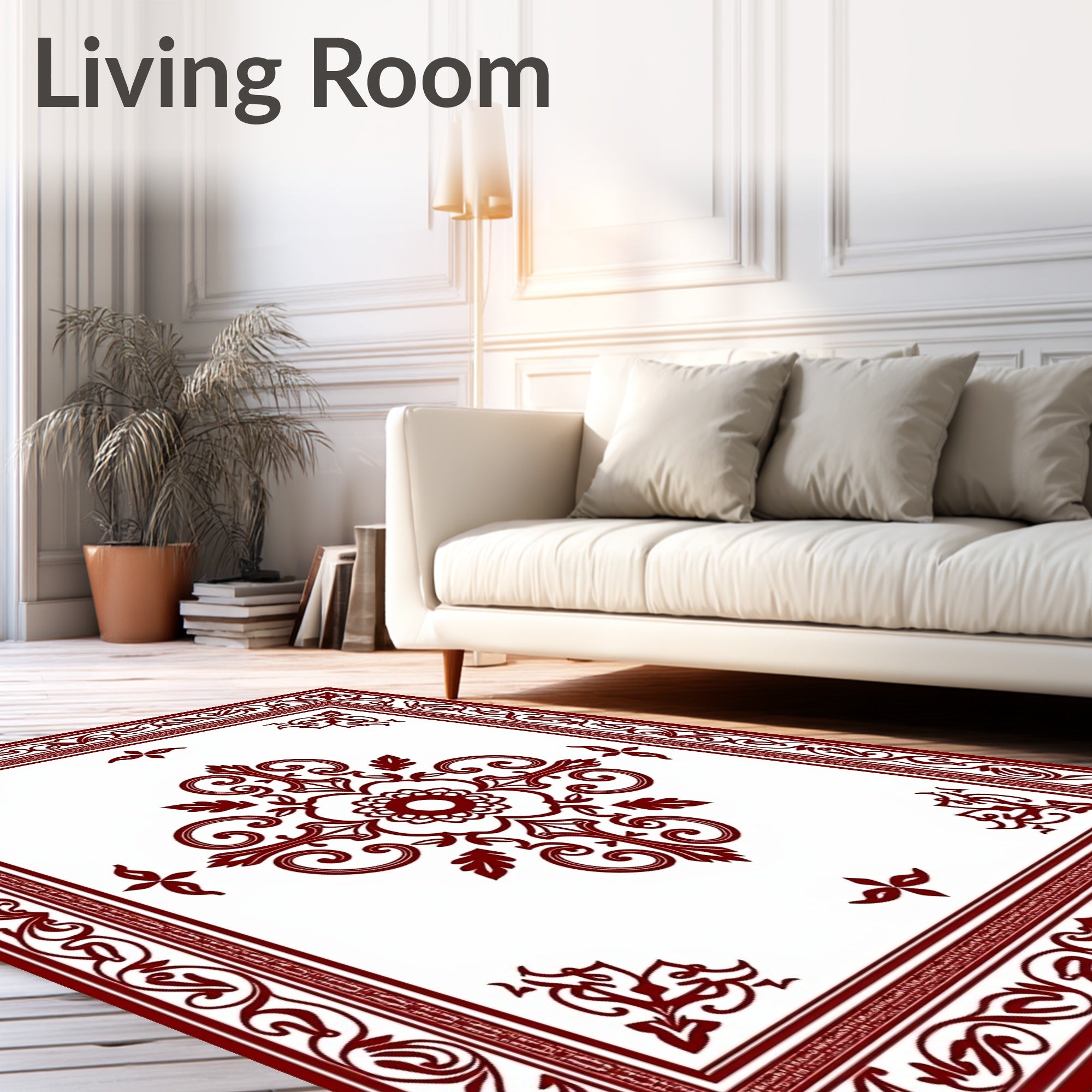 Regal Crimson Floral Medallion Border Rug