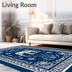 Navy Blue Elephant Floral Border Rug
