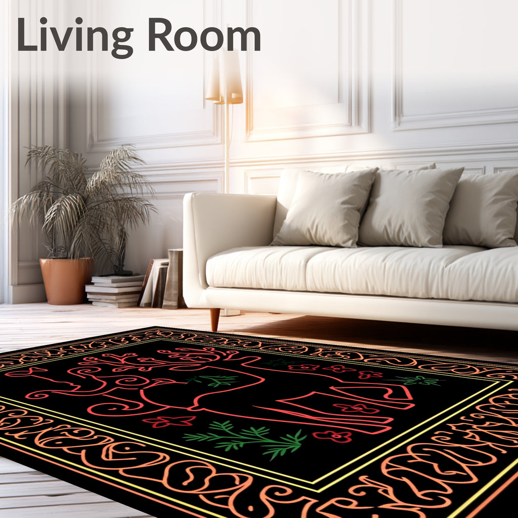 Crimson Deer With Laurel Border Rug