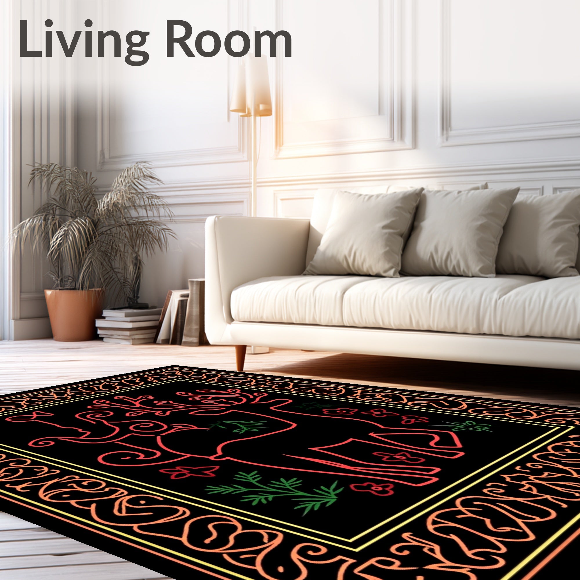 Crimson Deer With Laurel Border Rug