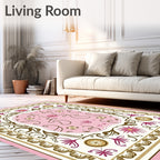 Romantic Pink Floral Garden Scroll Rug