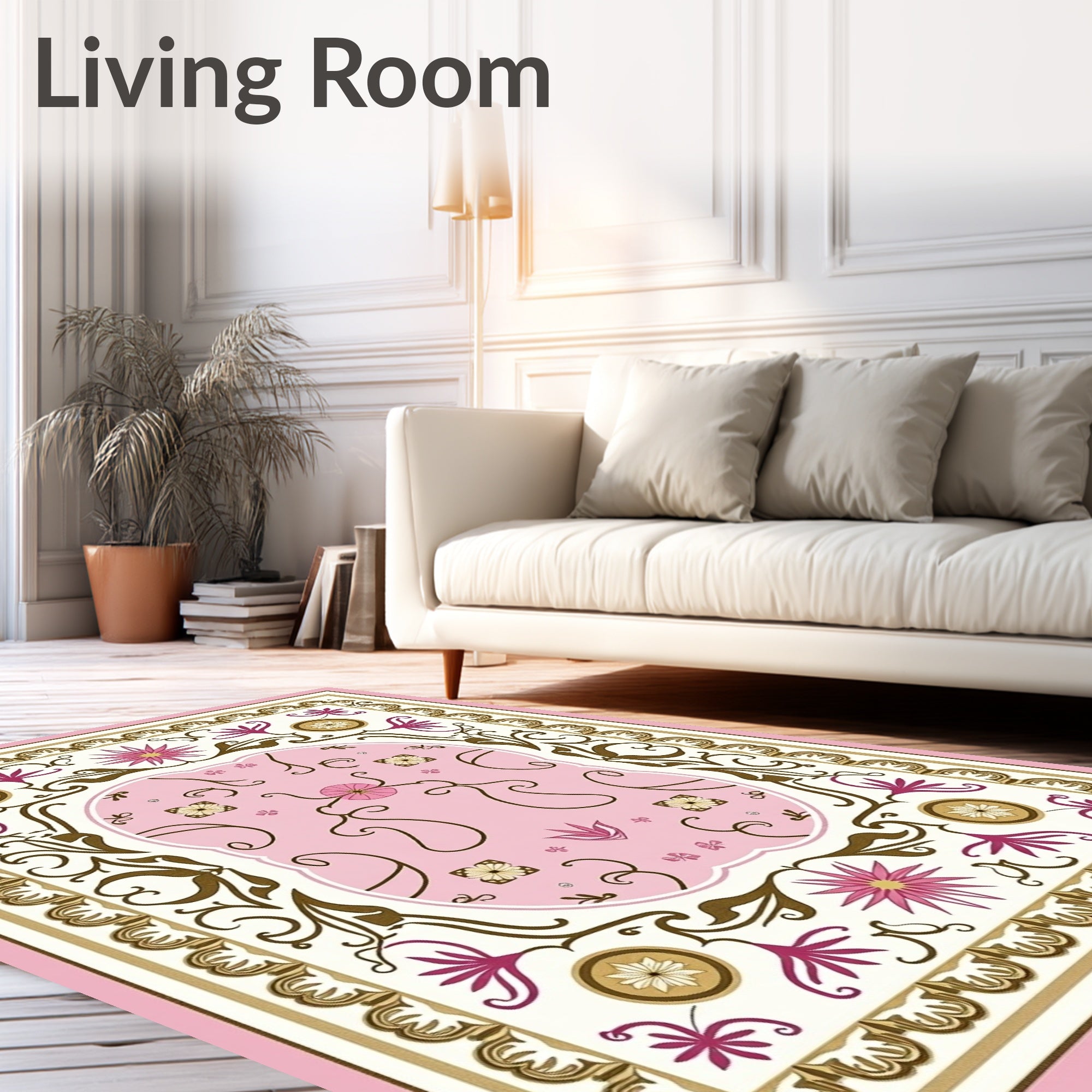 Romantic Pink Floral Garden Scroll Rug