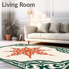 Crimson Starburst Floral Frame Rug