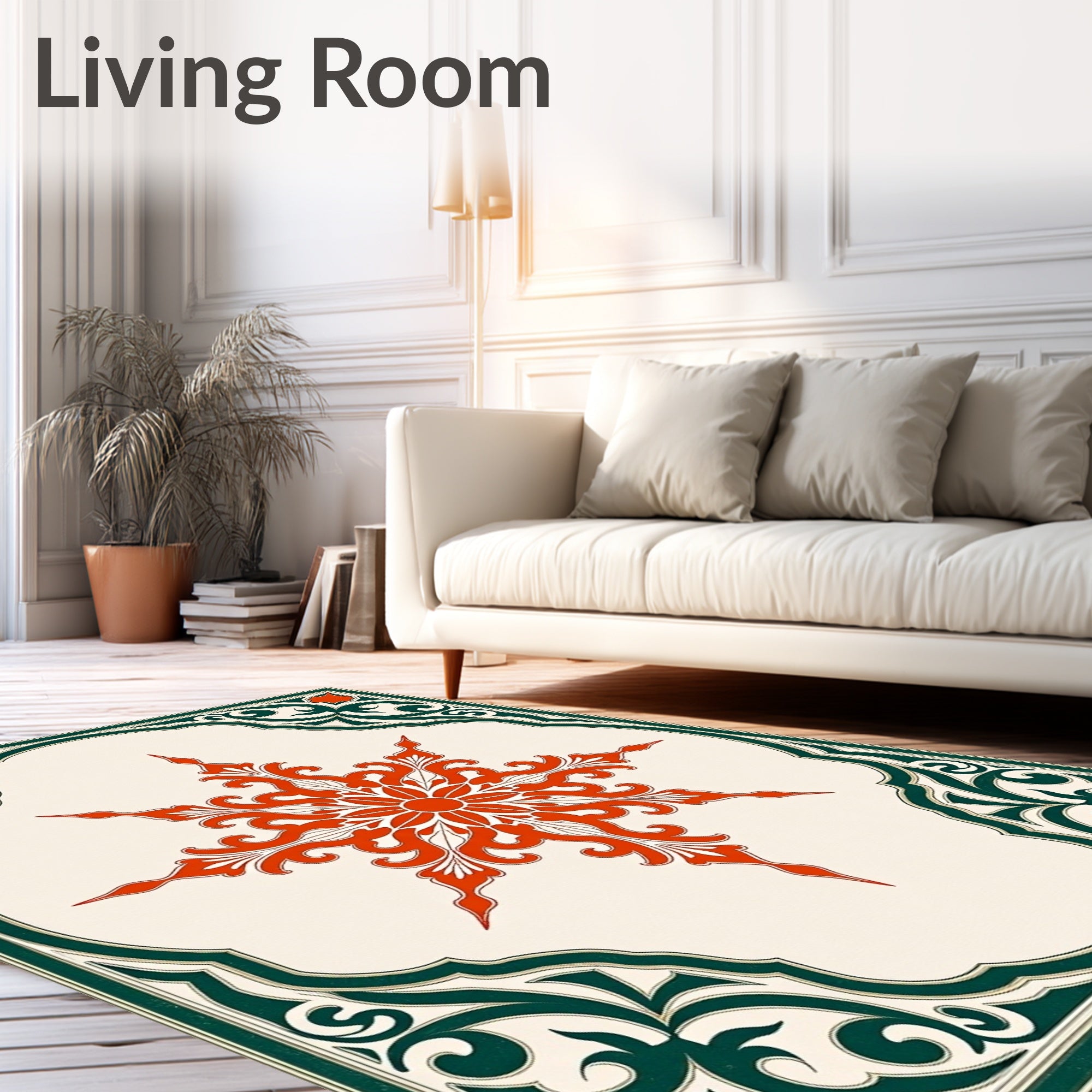 Crimson Starburst Floral Frame Rug