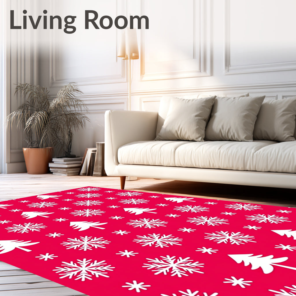 Christmas Snowflakes and Trees Rug