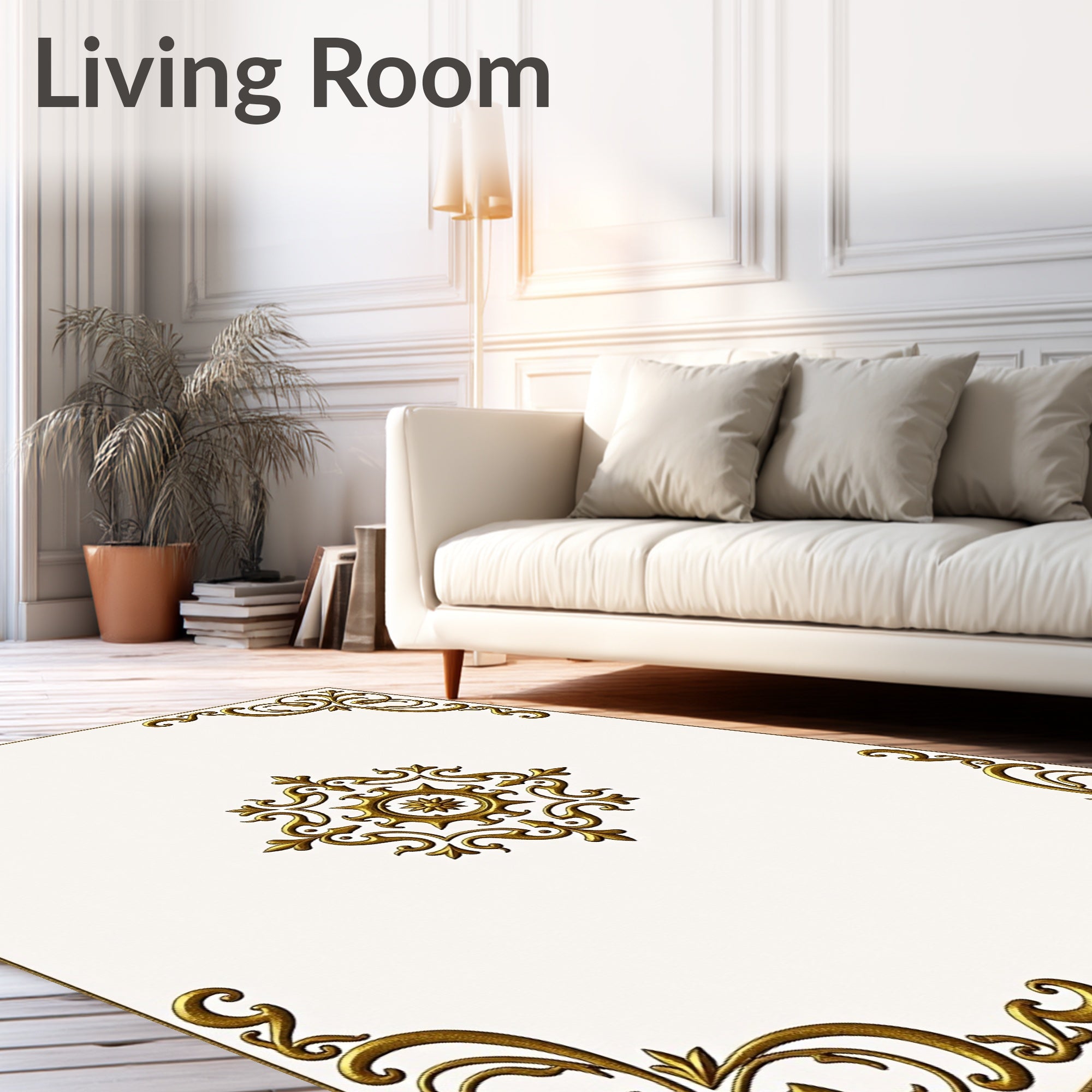 Ornate Gold Medallion Corner Accents Rug