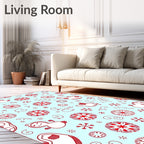 Whimsical Red Snowflakes and Figures Rug