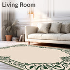 Elegant Green Floral Corner Border Rug