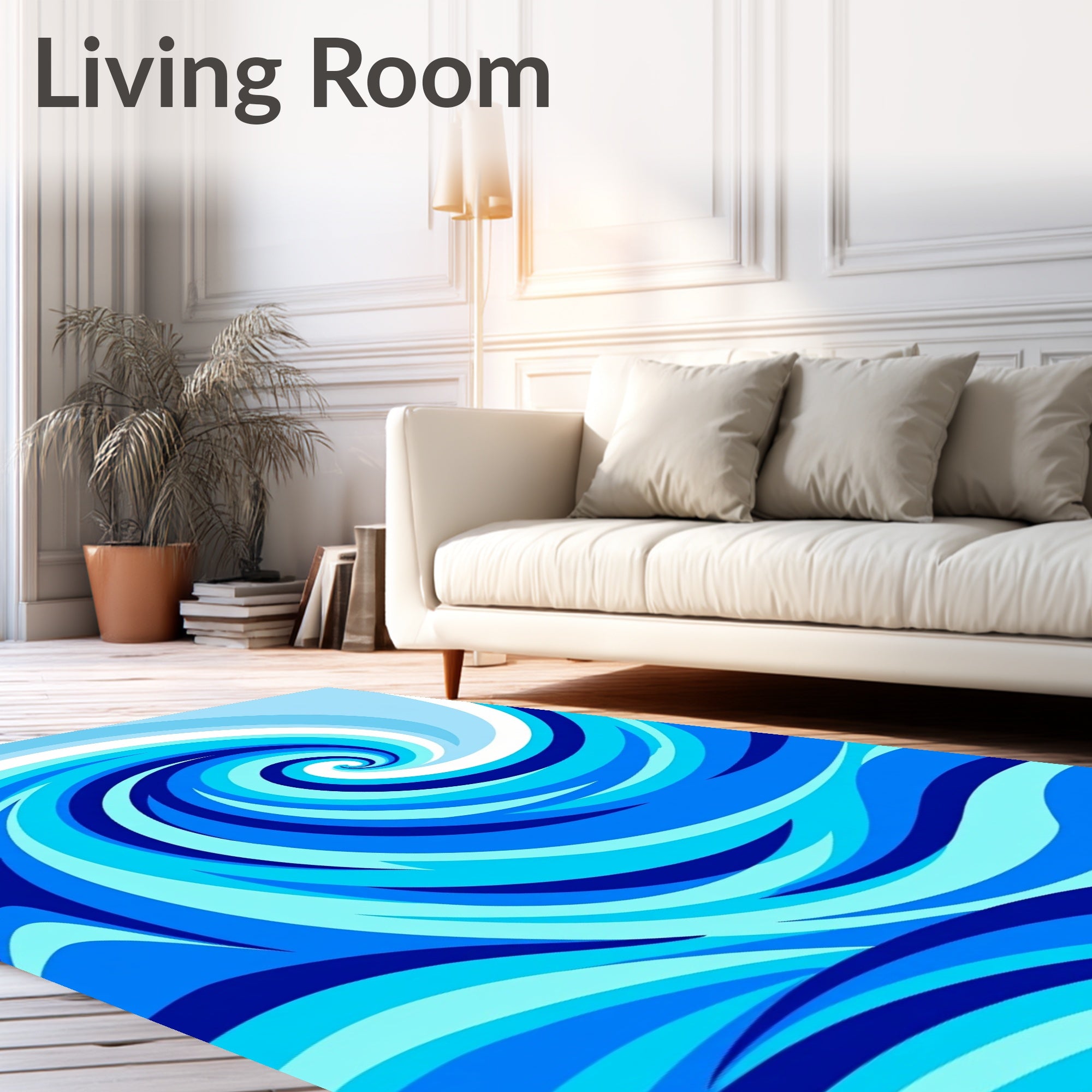 Deep Blue Swirling Water Abstract Rug