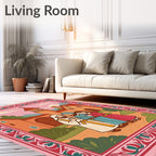 Pastoral Scene Religious Border Rug