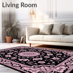 Black Pink Floral Mandala Brocade Rug