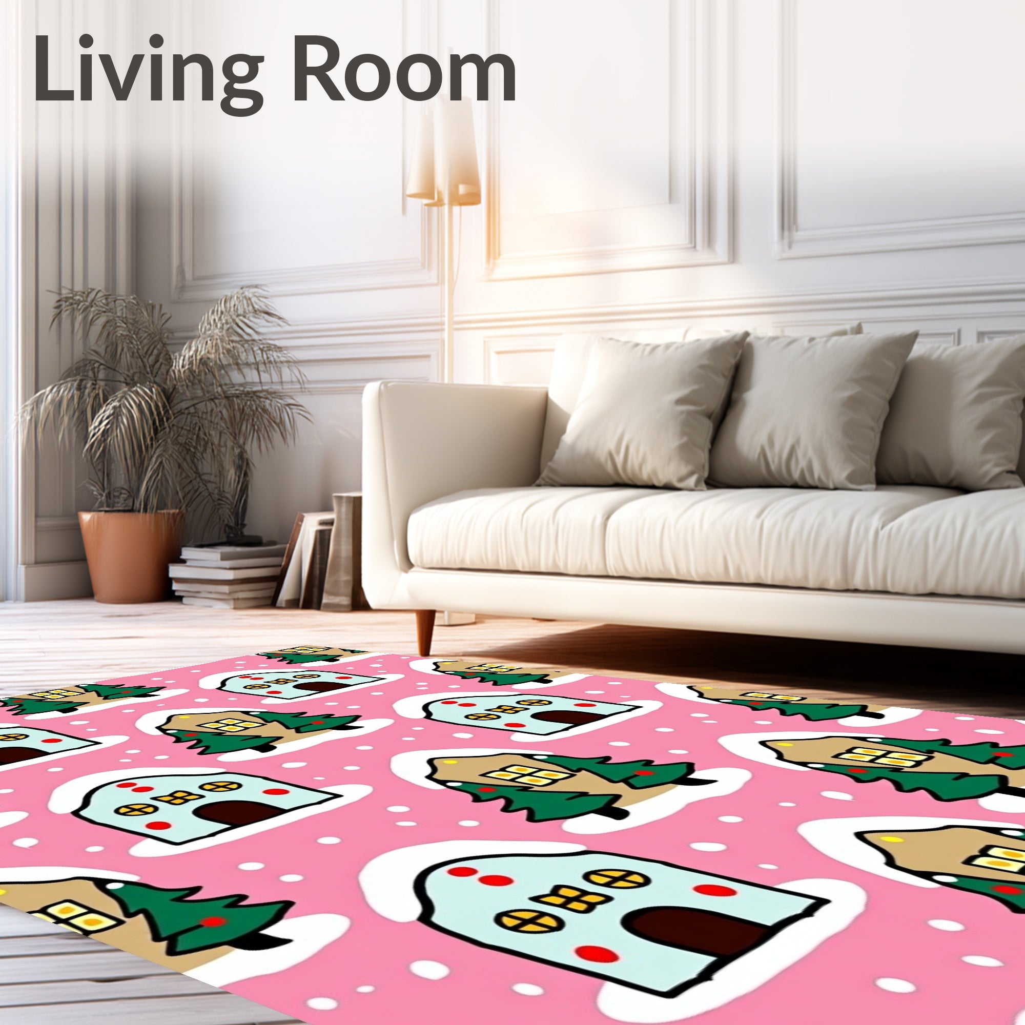 Whimsical Holiday Village Snow Scene Rug