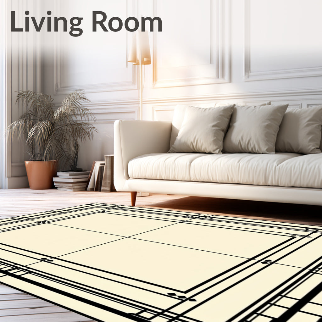 Art Deco Black Geometric Border Rug