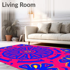 Vibrant Pink Blue Sunburst Medallion Rug