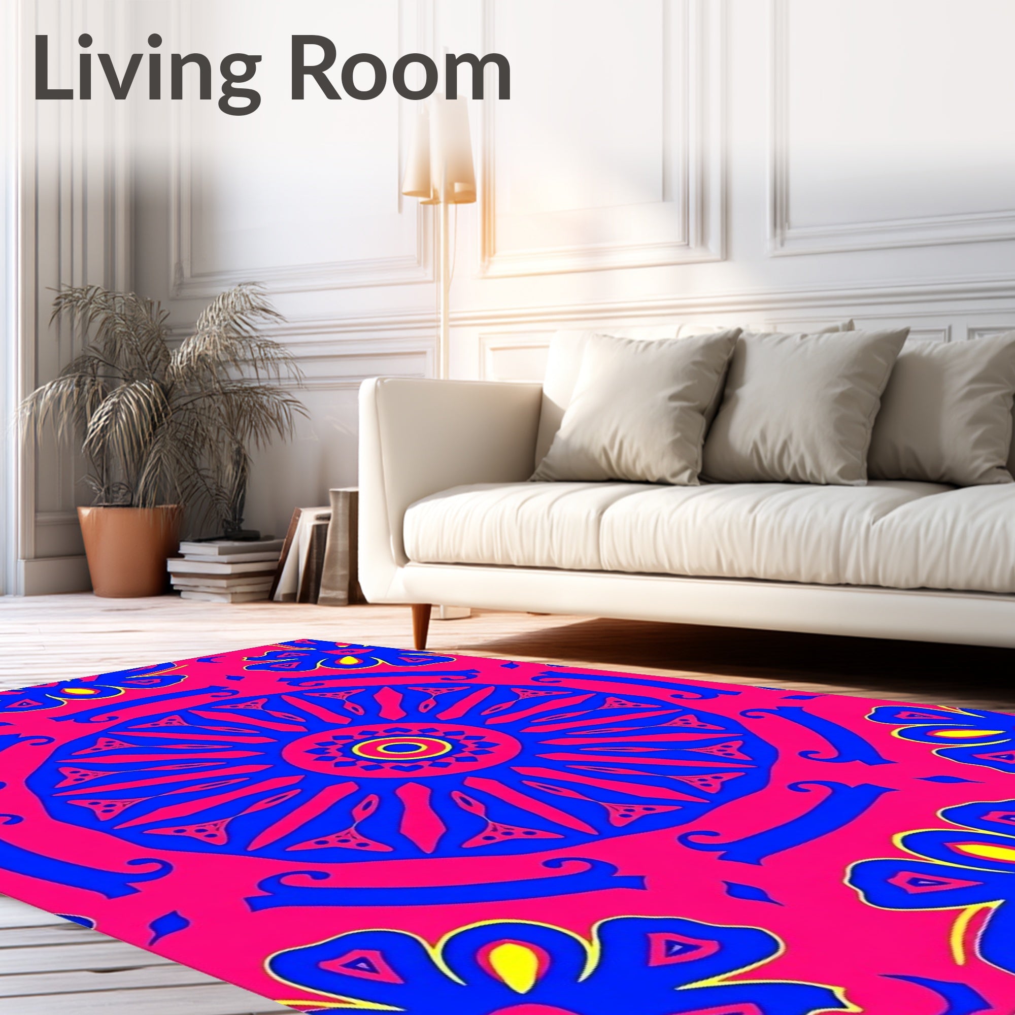 Vibrant Pink Blue Sunburst Medallion Rug