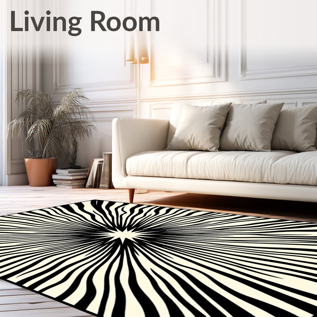 Radiant Black And Cream Sunburst Rug