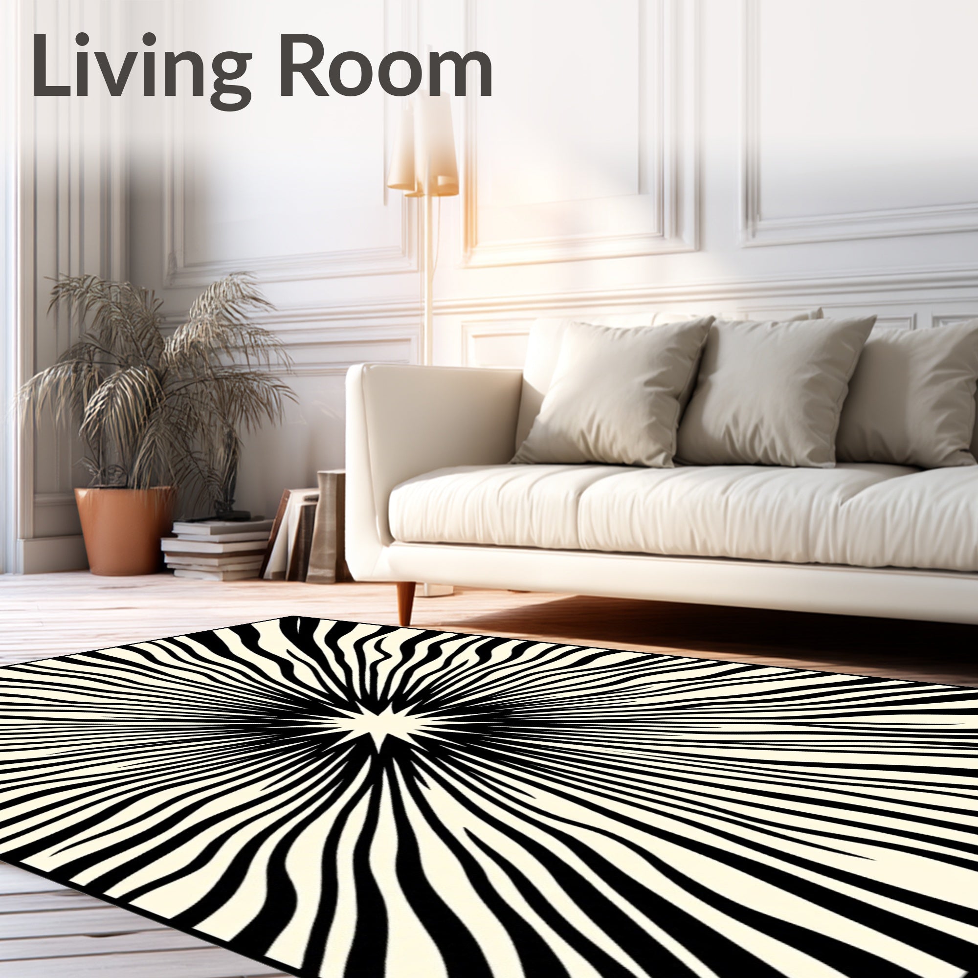 Radiant Black And Cream Sunburst Rug