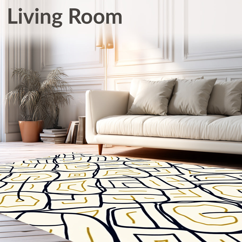 Cream Ochre Abstract Interlocking Shape Rug