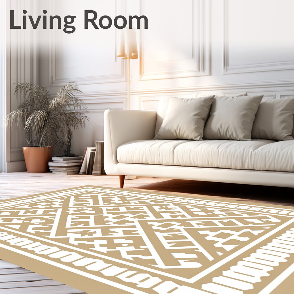 Geometric Golden Tribal Border Rug