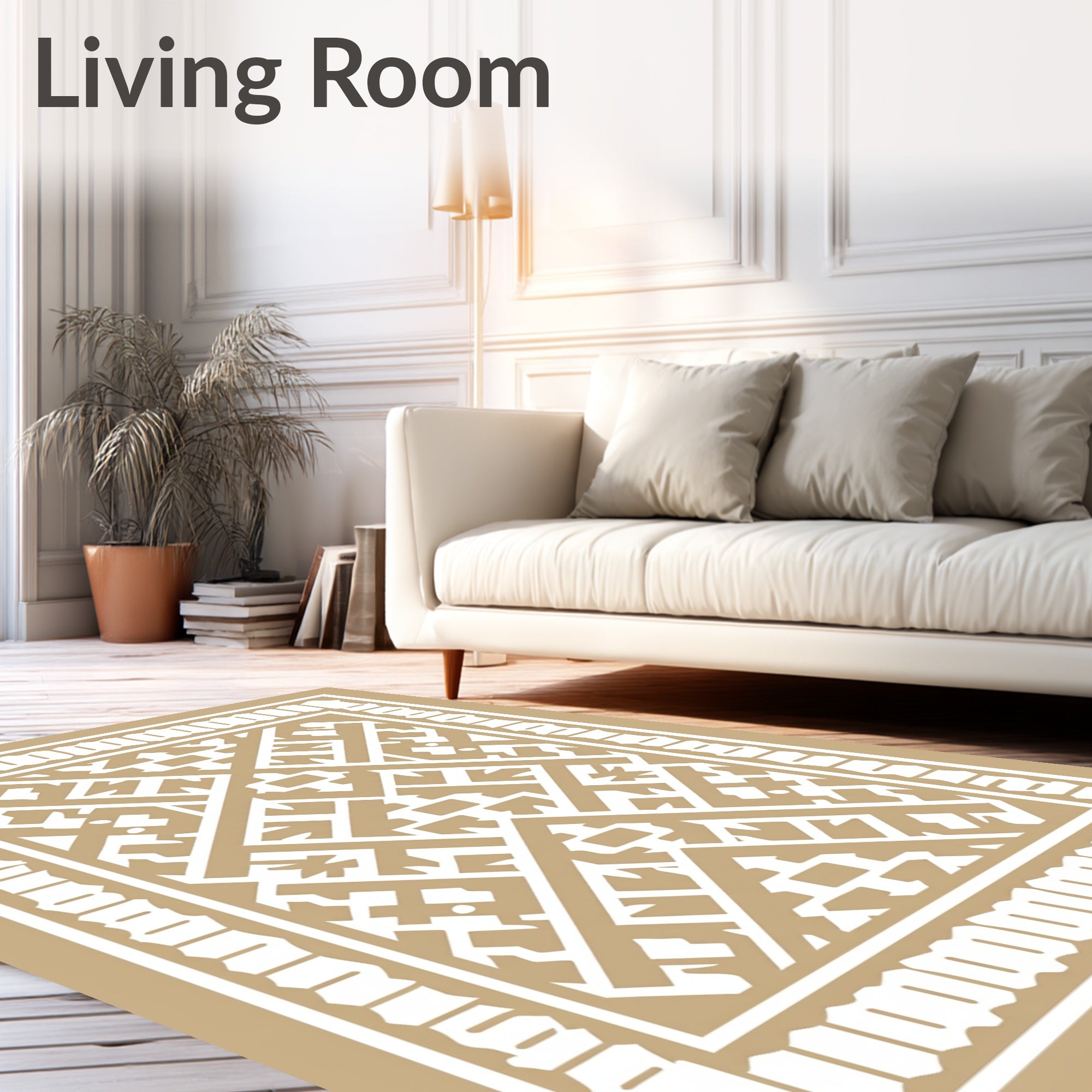 Geometric Golden Tribal Border Rug