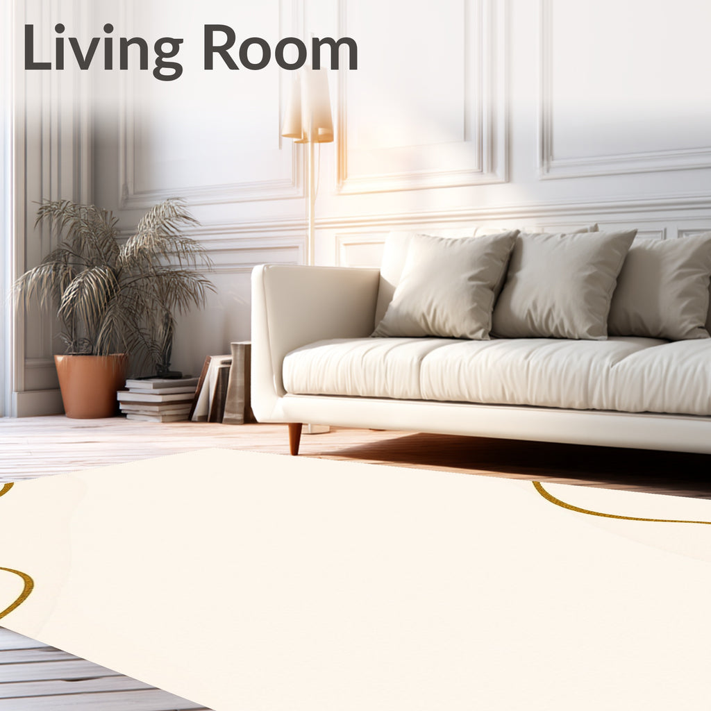 Golden Wavy Lines Abstract Rug