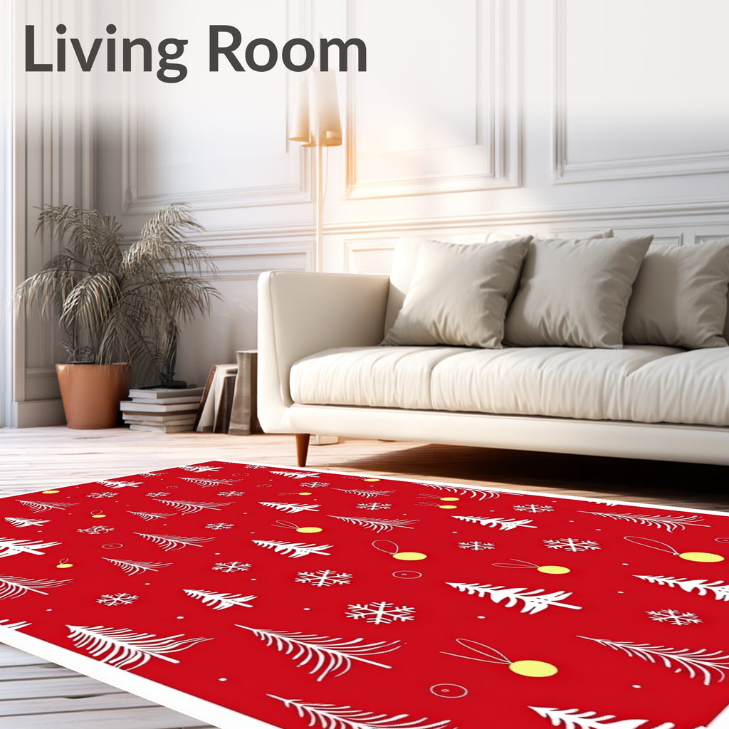 Red Winter Tree Snowflakes Bright Ornaments Rug