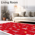 Red Winter Tree Snowflakes Bright Ornaments Rug