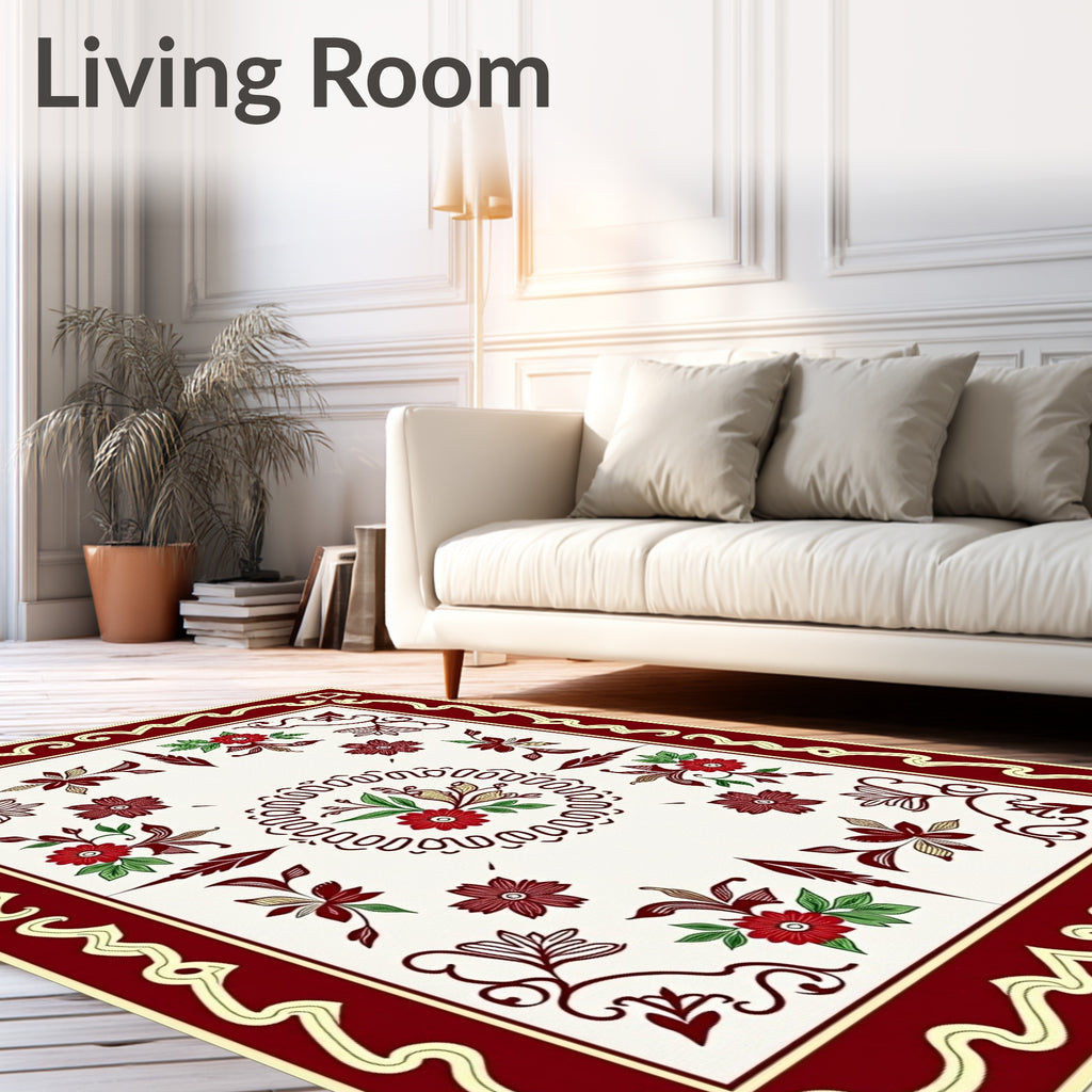 Ornate Bloom Medallion Border Accent Rug