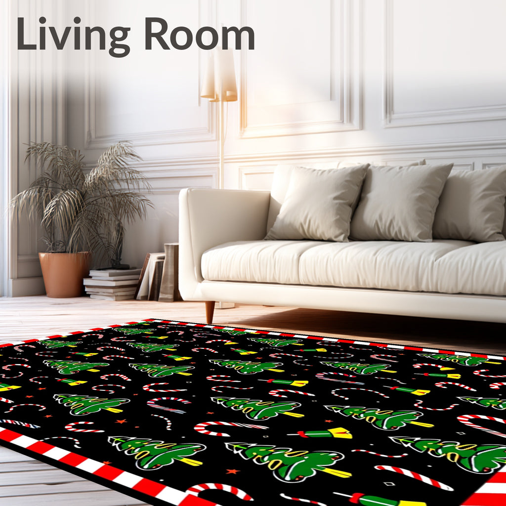 Festive Green Christmas Tree Candy Cane Whimsy Rug