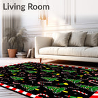 Festive Green Christmas Tree Candy Cane Whimsy Rug