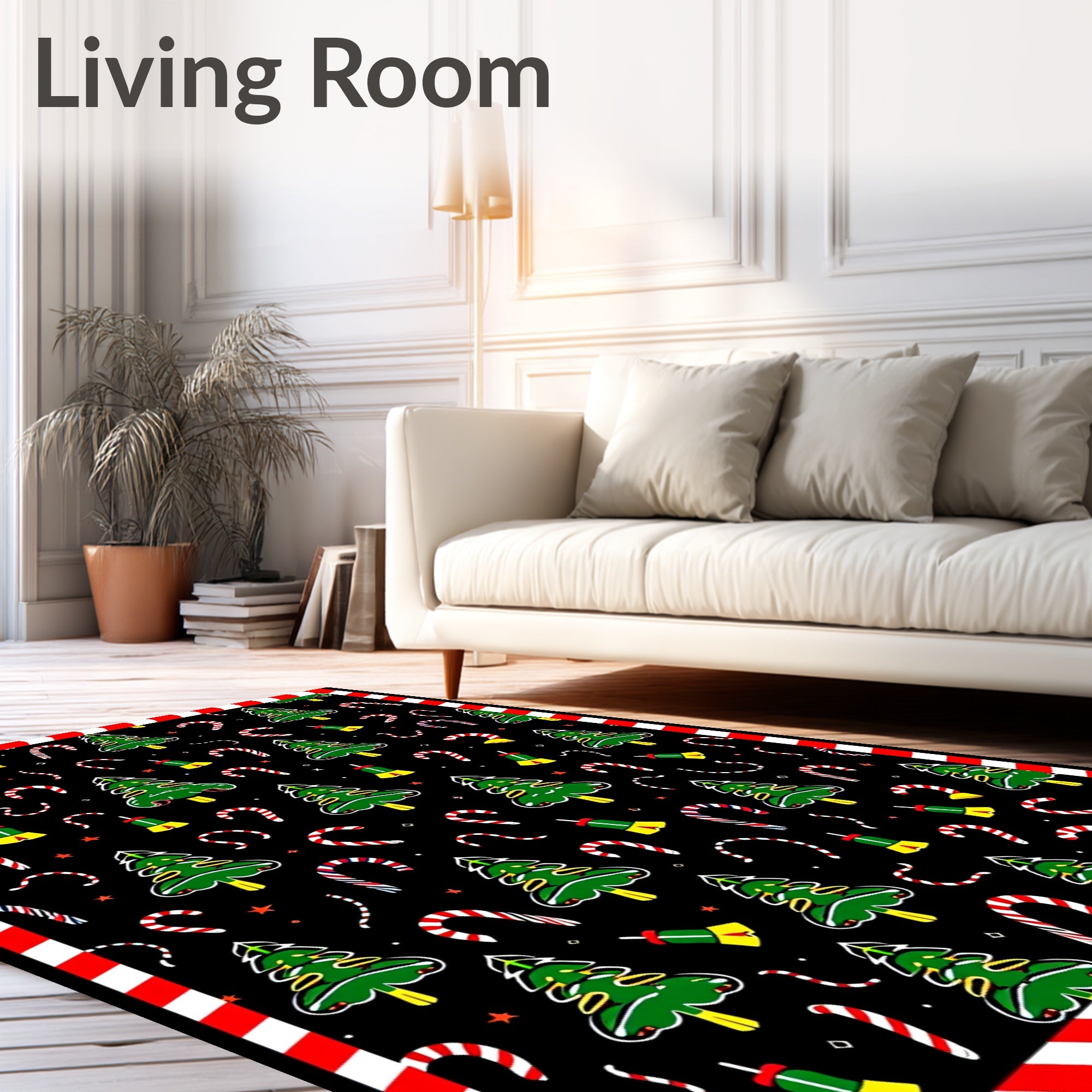 Festive Green Christmas Tree Candy Cane Whimsy Rug