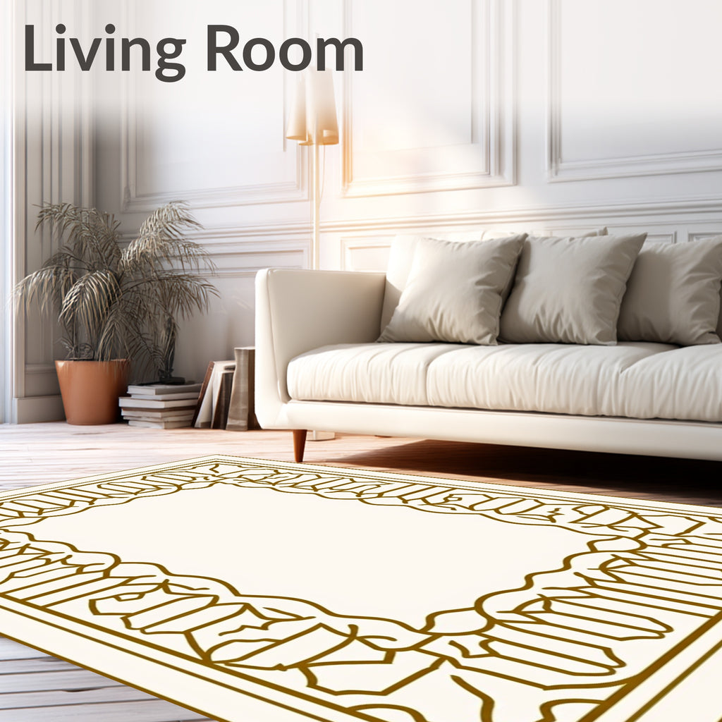 Elegant Gold Geometric Arch Border Rug