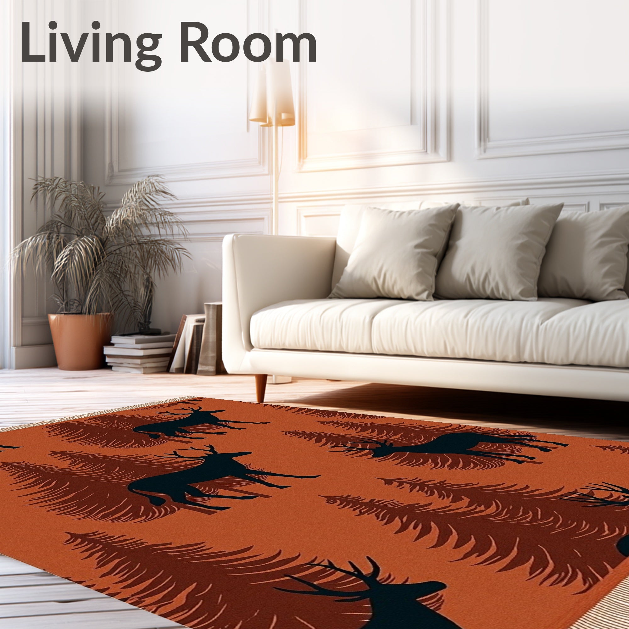 Rustic Woodland Deer Forest Scene Rug