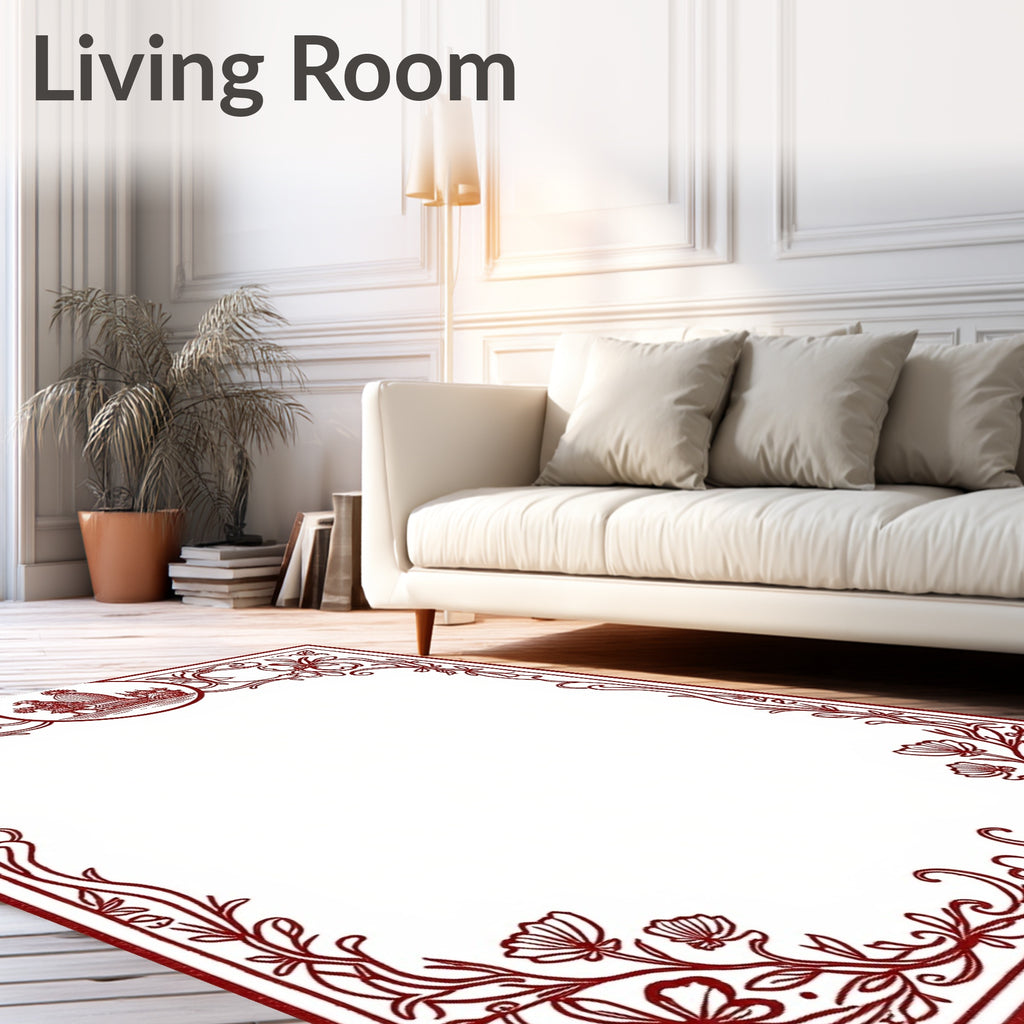 Crimson Floral Border with Vignette Rug