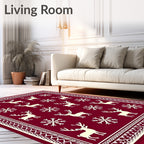 Crimson Reindeer Snowflake Repeating Pattern Rug