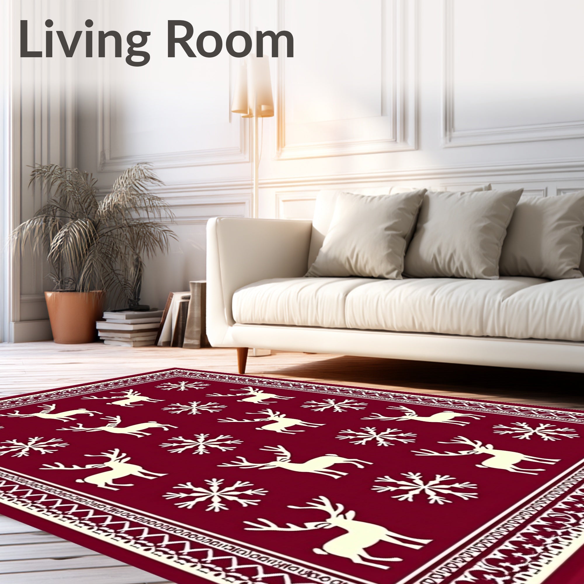 Crimson Reindeer Snowflake Repeating Pattern Rug