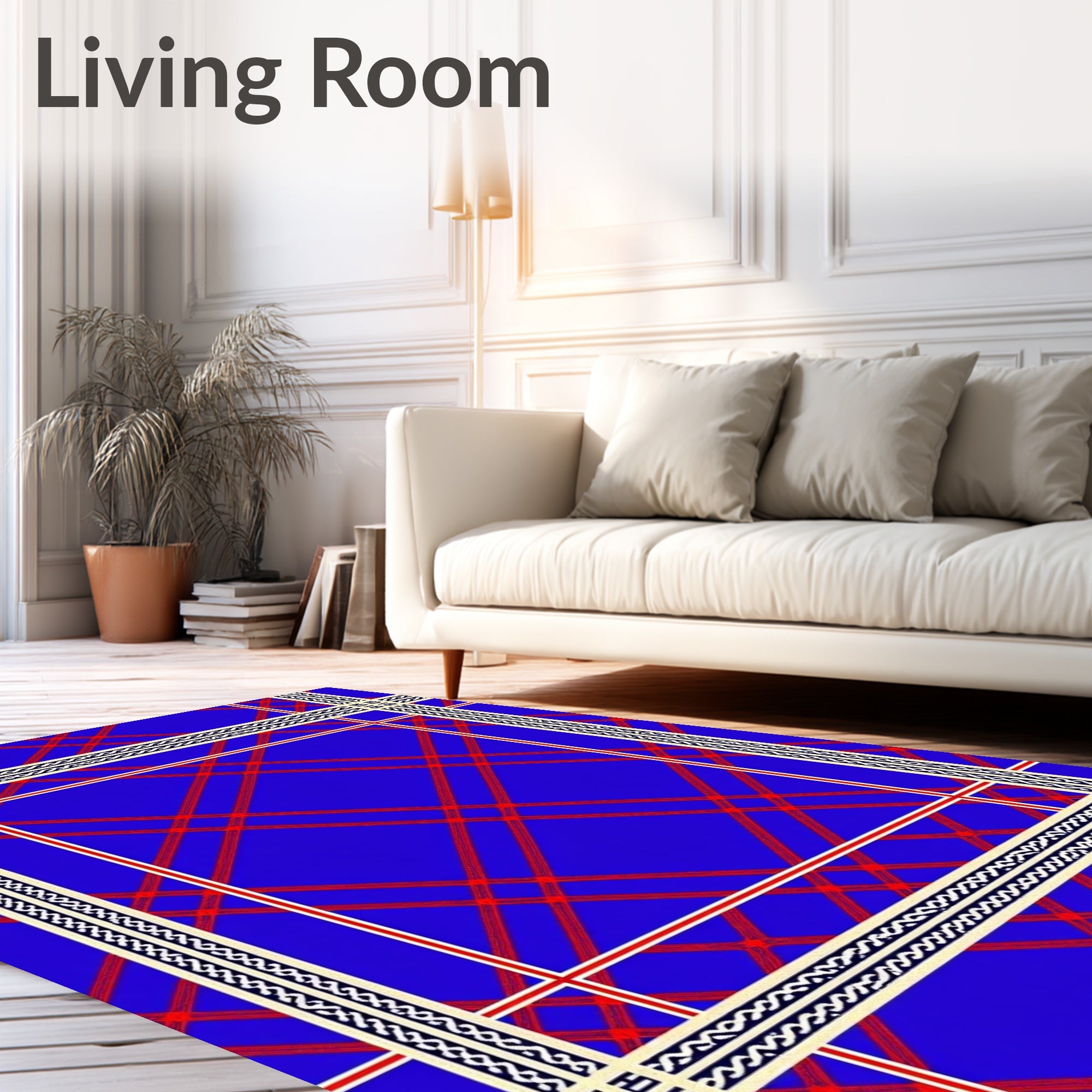 Bold Red Plaid Bordered Azure Rug