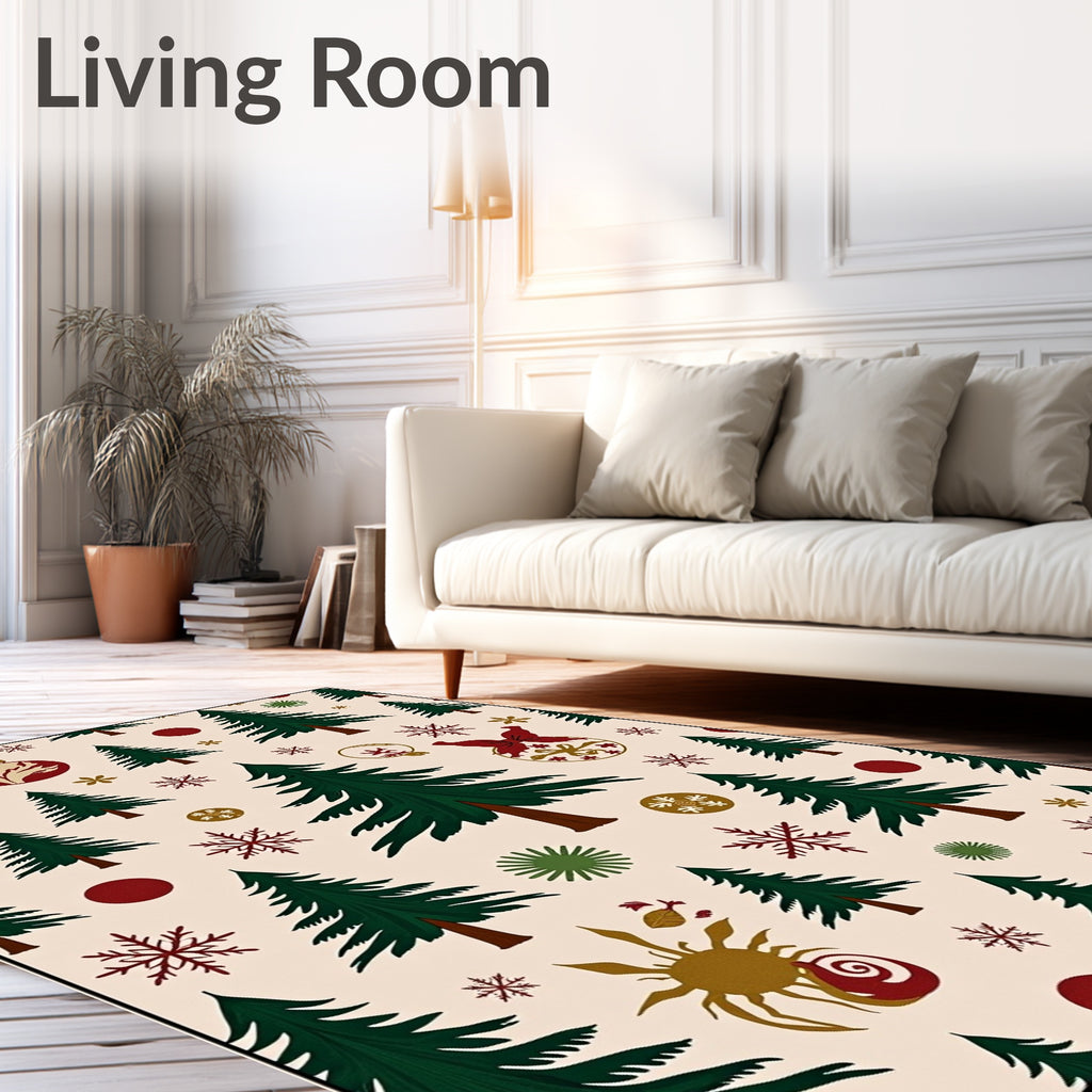 Festive Evergreen Trees and Ornaments Rug