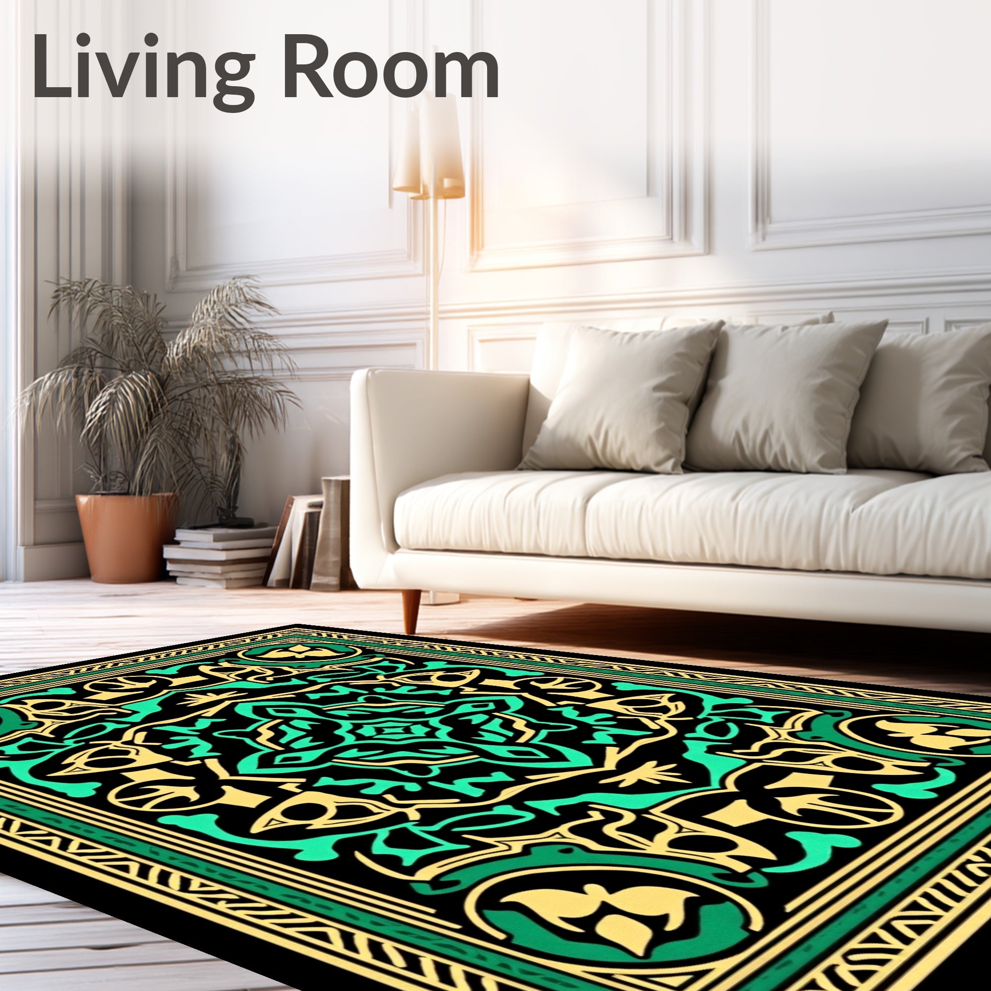 Emerald Yellow Medieval Floral Medallion Rug