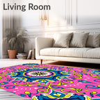 Vibrant Pink Yellow Blue Floral Mandala Rug